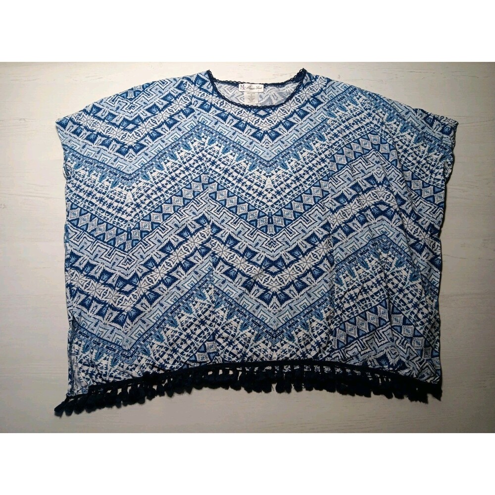 Maggie Sweet Blue Poncho Size Medium - Lace & Fringe Boho Hippie Southwest Style